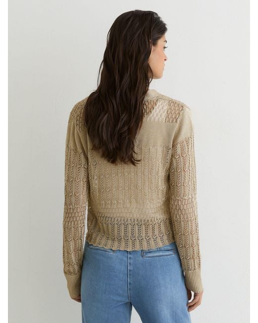 Reiss Suzanne - Gold Metallic Pointelle-knit Cardigan, Xl (us 16-18)