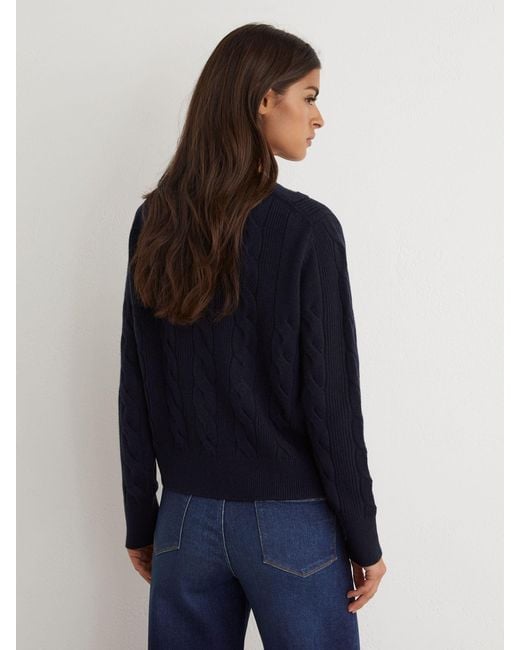 Reiss Blue Wool-Cashmere Cable-Knit Cardigan