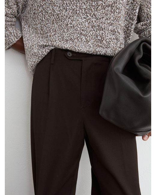 Reiss Gray Cotton Slub Pleated Relaxed-Fit Trousers for men