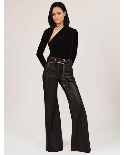 Reiss Black Velvet Cut-Out Long-Sleeve Top