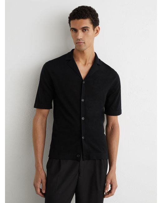 Reiss Grafton - Black Merino Wool Cuban-collar Shirt, Xxl for men