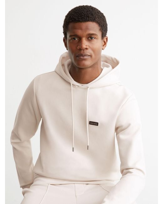 Reiss Natural Mantel - Off White Premium Interlock-jersey Logo Hoodie, M for men