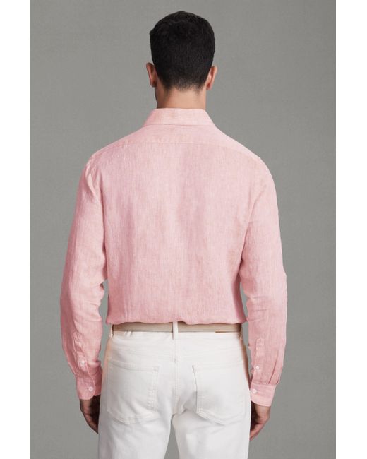 Reiss Pink Ruban - Flamingo Linen Button-through Shirt, S for men