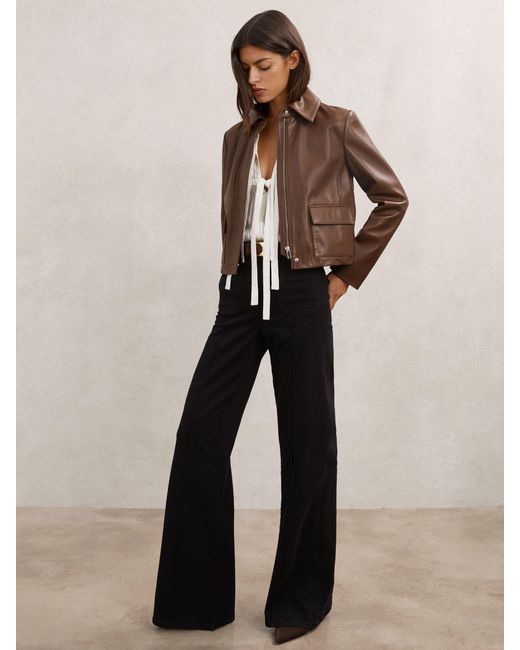 Reiss Brown Collared Leather Jacket