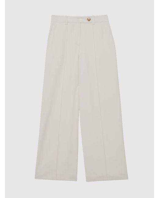 Reiss Natural Wide-Leg Seam-Detail Trousers
