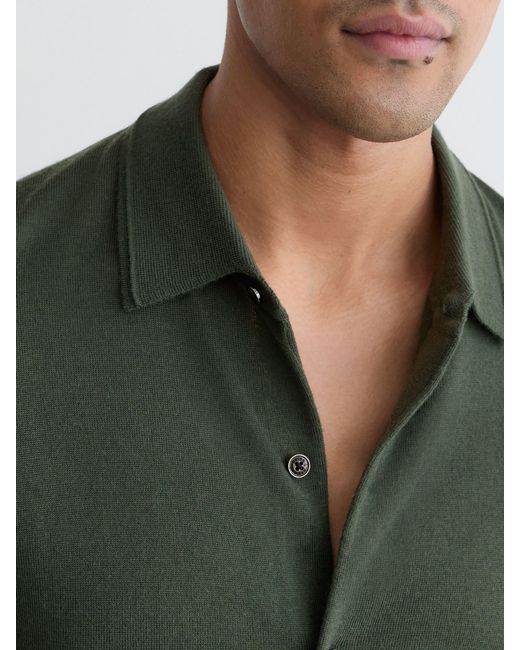 Reiss Green Merino Wool Button-Through Shirt for men