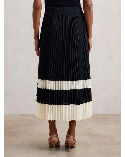 Reiss Blue Belted Pleated Midi Skirt