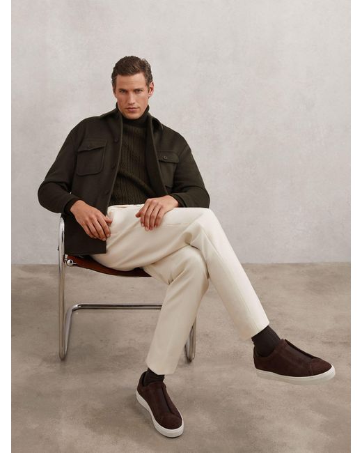 Reiss Brown Wool-Blend Twin-Pocket Overshirt for men