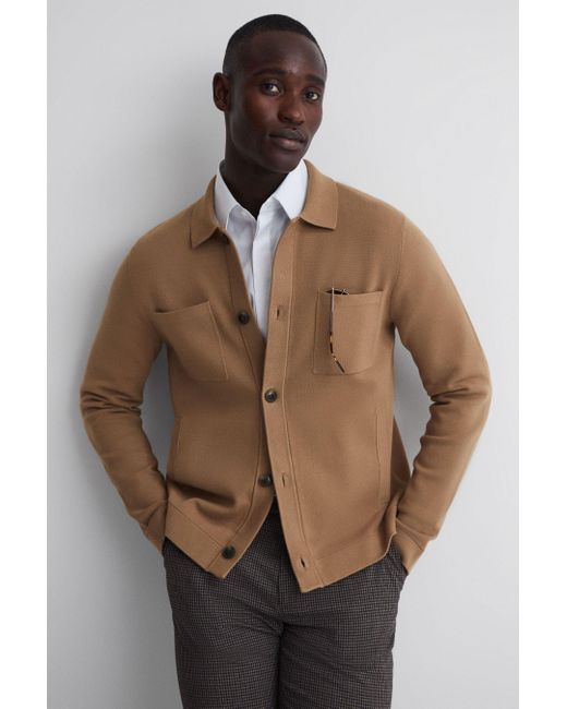 Reiss Natural Forester - Camel Long Sleeve Button-through Cardigan for men