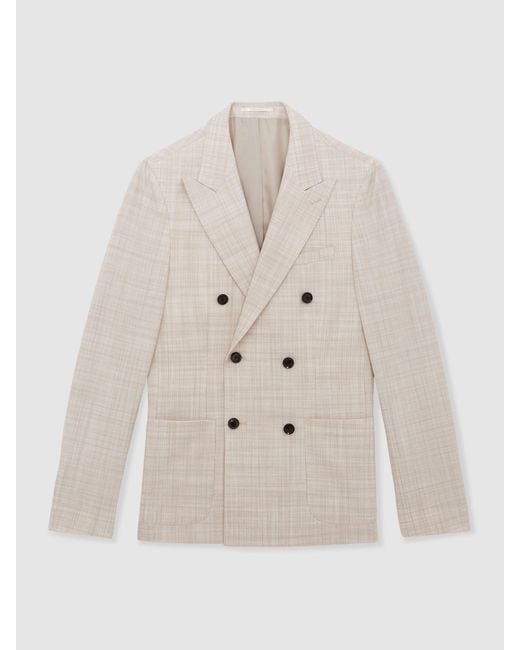 Reiss Natural Belmondo - Stone Oe Belmondo Double-breasted Check Suit Blazer Regular-fit, 42 for men