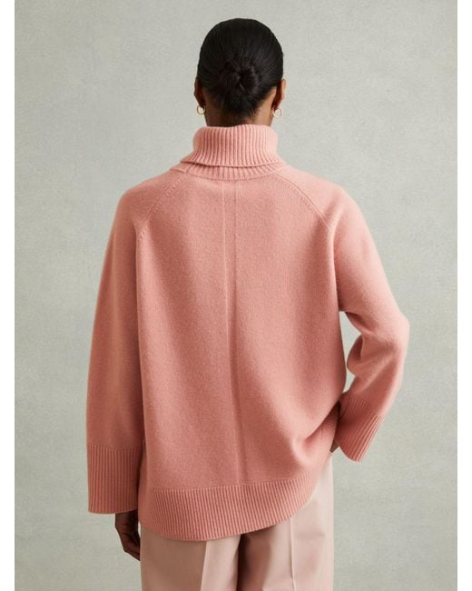 Reiss Pink Wool-Cashmere Roll-Neck Jumper