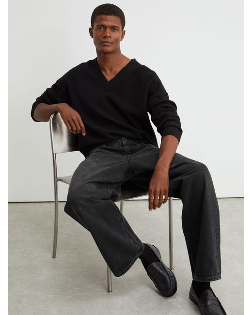 Reiss Black Loose-Fit Rigid-Denim Jeans for men