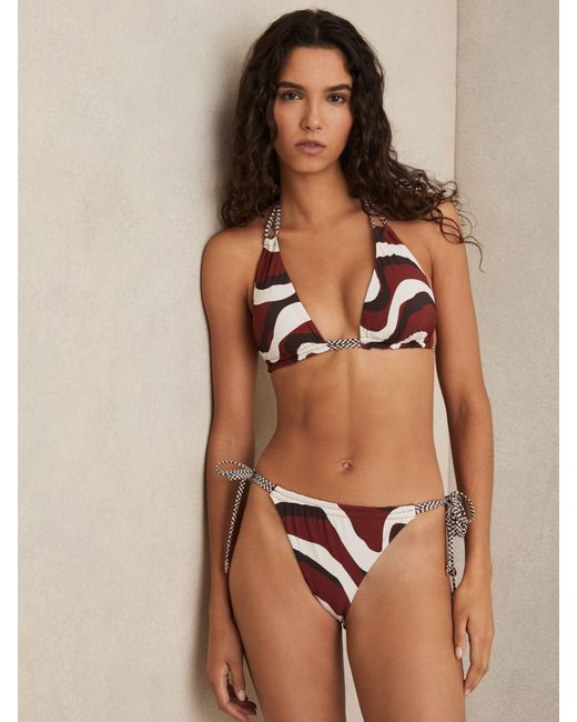 Reiss Natural Rue - Brown/burgundy Chequered-tie Bikini Bottoms, Us 8