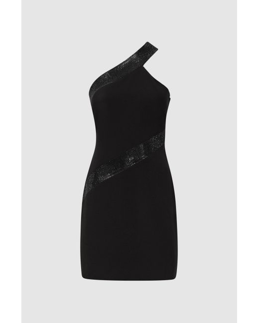 Halston Heritage Black One-shoulder Embellished Mini Dress