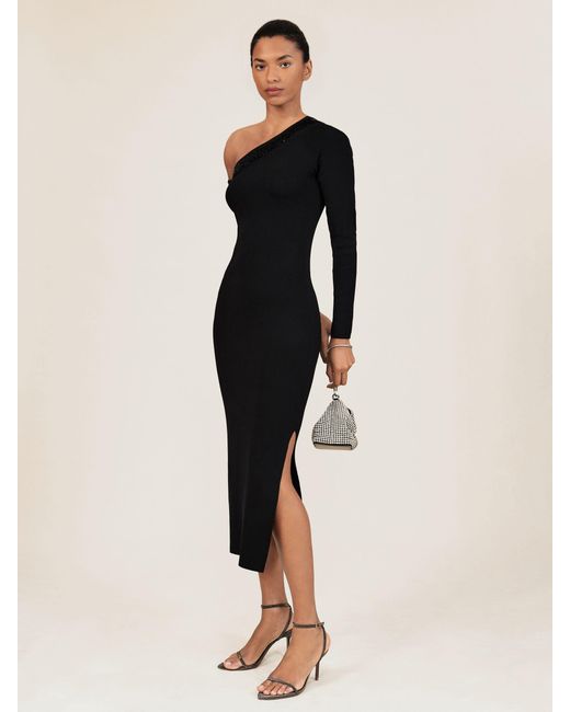 Reiss Black Bead-Detail Off-Shoulder Knit Dress