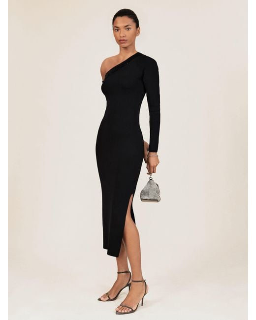 Reiss Black Bead-Detail Off-Shoulder Knit Dress