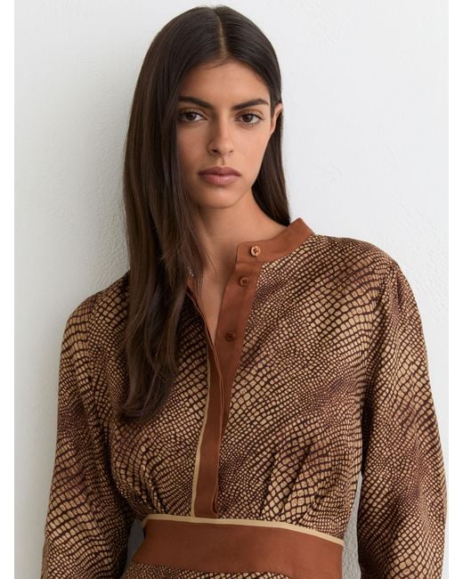Reiss Natural Leia - Neutral Animal-print Midi Shirt Dress, Us 4