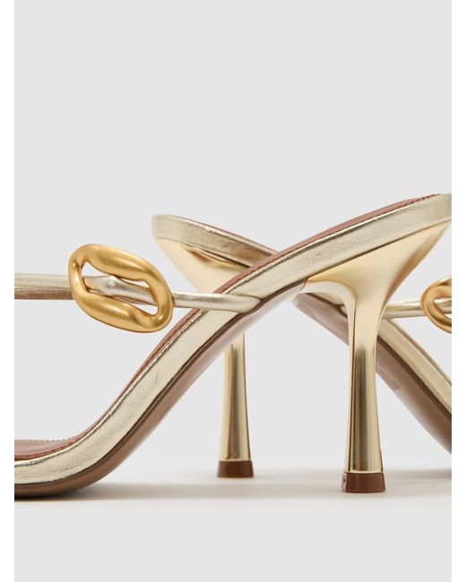 Reiss Natural Alex - Gold Leather Metallic Detail Heeled Sandals, Us 5 (uk 3)