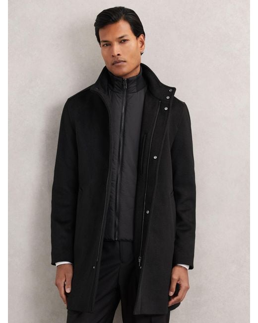 Reiss Black Wool-Blend Gilet-Insert Coat for men