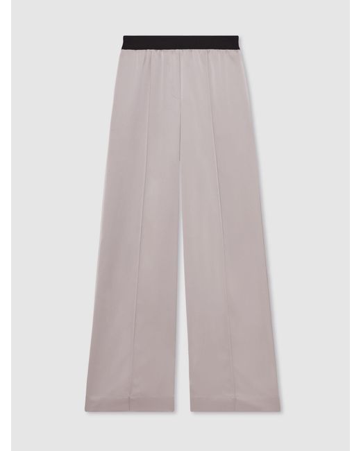 Reiss Natural Satin Wide Leg Elastic Waist Trousers