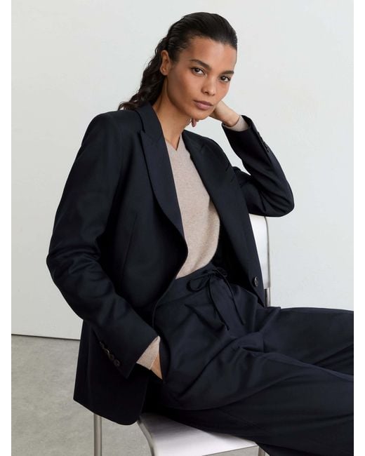 Reiss Blue Petite Wool-Blend Single-Breasted Suit Blazer