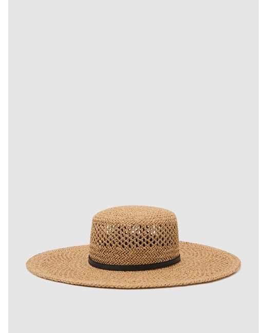 Reiss Natural Contrast-Trim Straw-Effect Hat, S & M