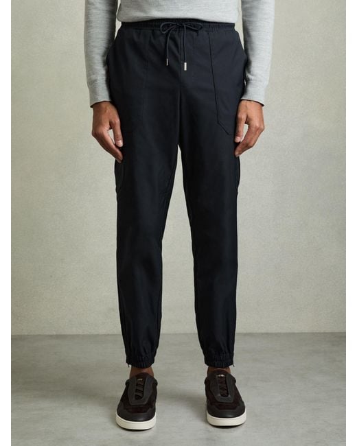 Reiss Blue Technical Cargo Drawstring Trousers for men