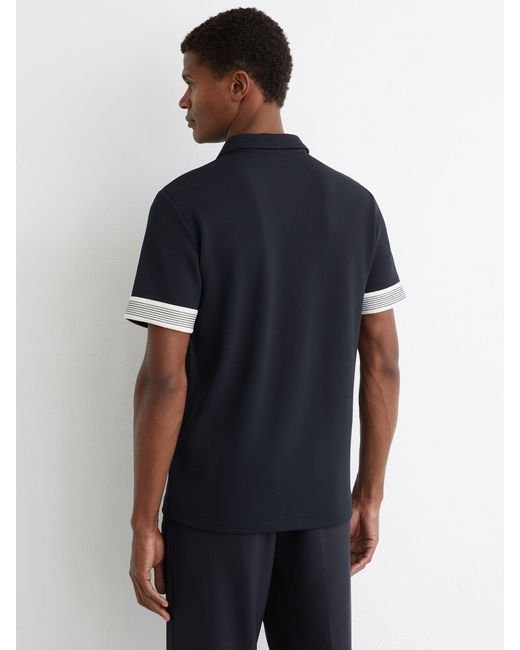 Reiss Blue Bruno - Navy Sleeve-trim Half-zip Polo Shirt, L for men