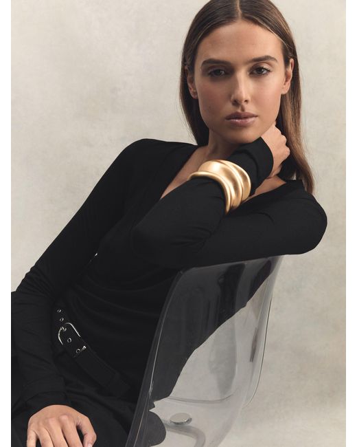 Reiss Black Brady Neck Top Knitted