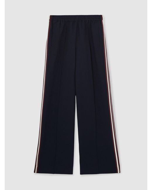 Reiss Natural Robyn - Navy Petite Side-stripe Wide-leg Trousers, Us 0