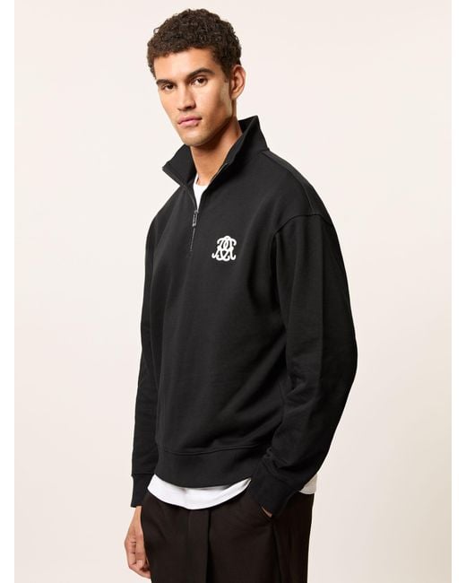 Reiss Black Monogram Half-Zip Relaxed Sweatshirt for men
