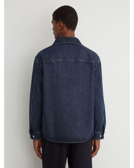 Reiss Blue Twin-Pocket Rigid-Denim Jacket for men