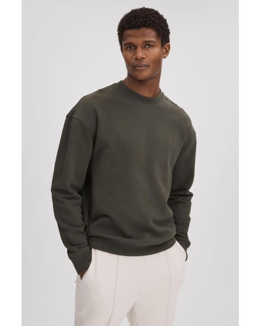 Reiss Gray Alistar - Khaki Cotton Crew Neck Sweatshirt for men