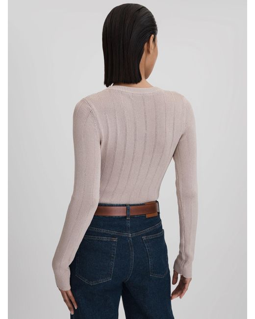 Reiss Blue Sierra - Neutral Knitted Scoop Neck Top, M (us 8-10)
