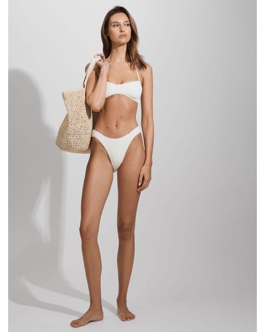GOOD AMERICAN Multicolor Cloud White Always Fits Textured Halter Neck Bikini Top