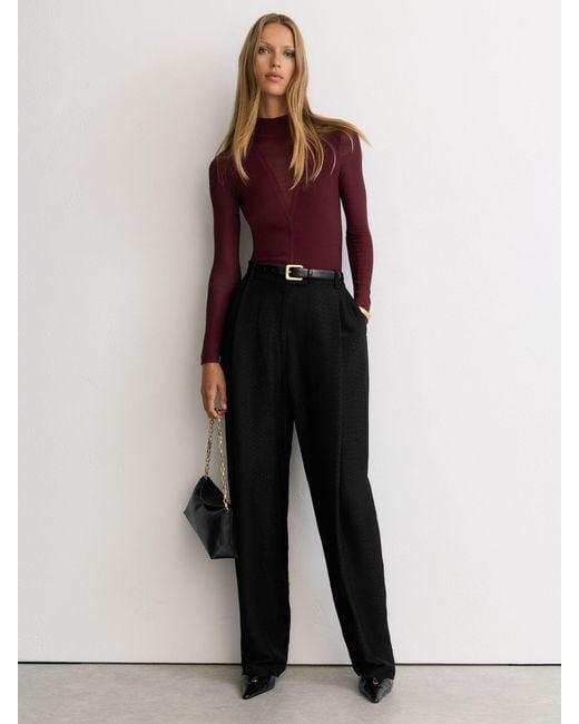 Reiss Purple Sheer-Detail Long-Sleeve Knitted Top