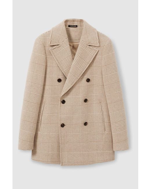 Reiss Brown Wool Blend Double Breasted Peacoat for men