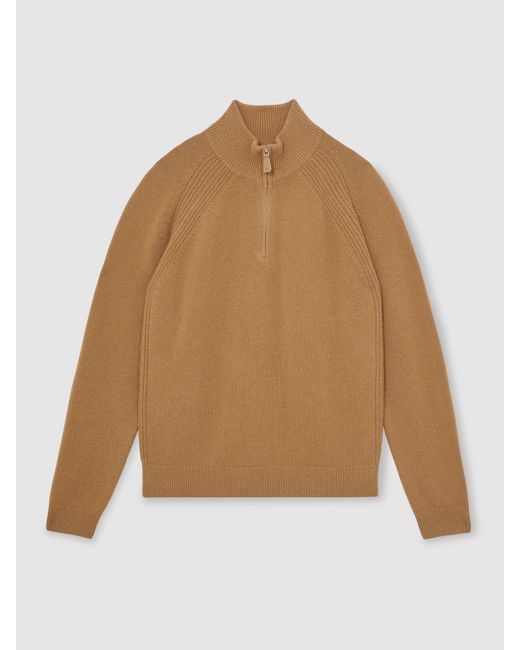Reiss Natural Charming - Camel Wool And Cashmere Half-zip Jumper, M for men