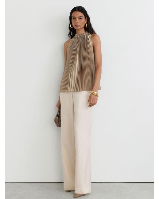 Reiss Natural Satin Pleated High-Neck Sleeveless Top