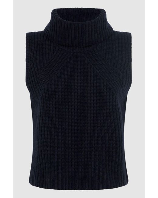 Reiss Blue Kasha - Navy Wool-cashmere Sleeveless Removable Roll Neck Vest