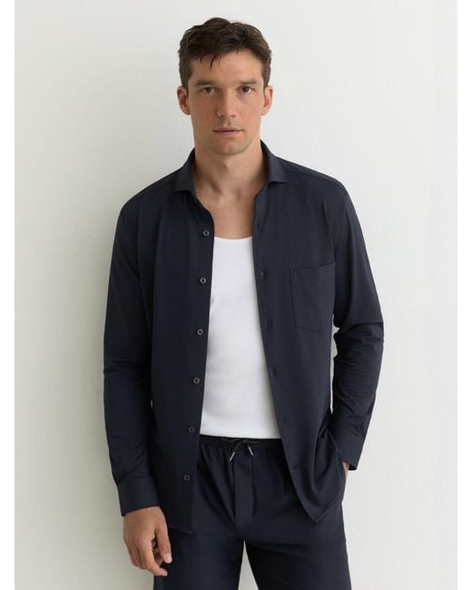 Reiss Blue Solarko - Navy Seersucker Cutaway-collar Shirt Regular-fit, Xs for men