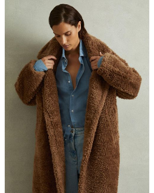 Reiss Darla - Brown Petite Teddy Coat With Wool, M