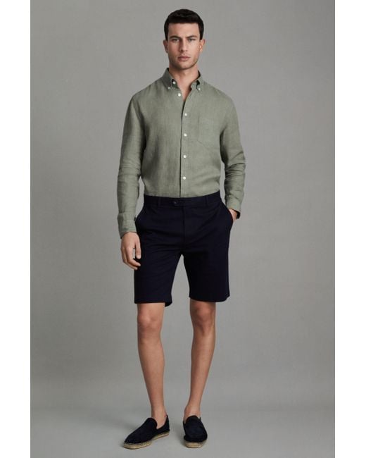 Reiss Gray Queens - Pistachio Linen Button-down Collar Shirt, Xxl for men