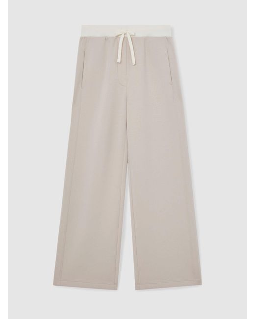 Reiss Natural Laney - Stone Neutral Wide-leg Interlock Drawstring Joggers, Xs