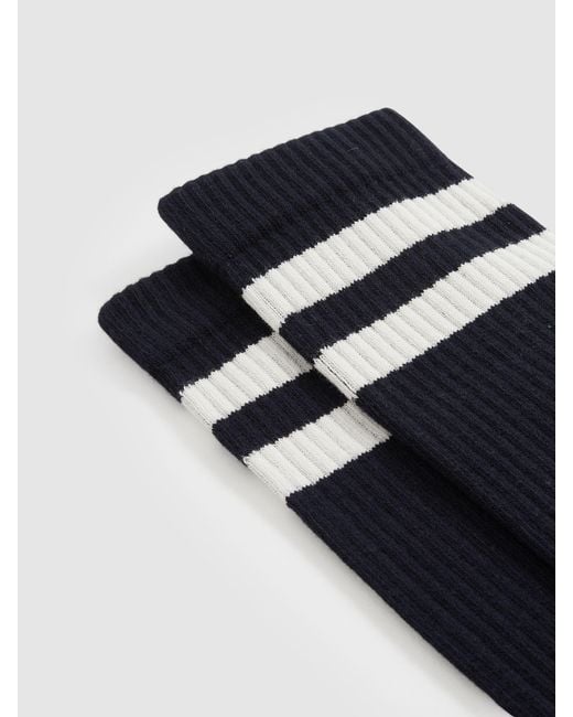 Reiss Black Ecru Cotton-Blend Double-Stripe Socks, M & L for men