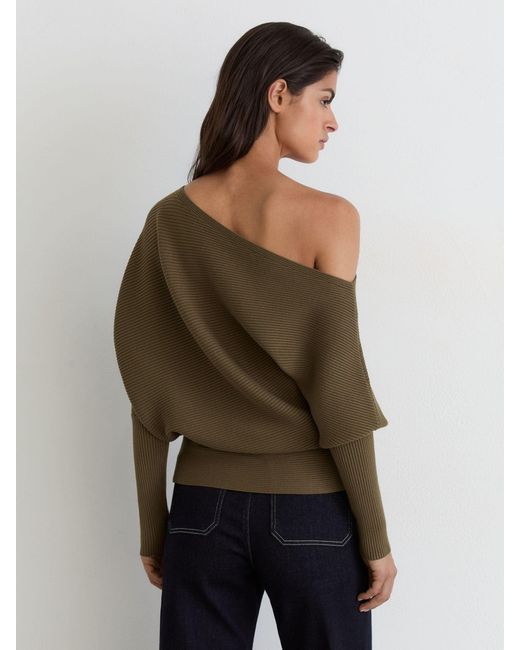 Reiss Brown Asymmetric Draped Knitted Jumper