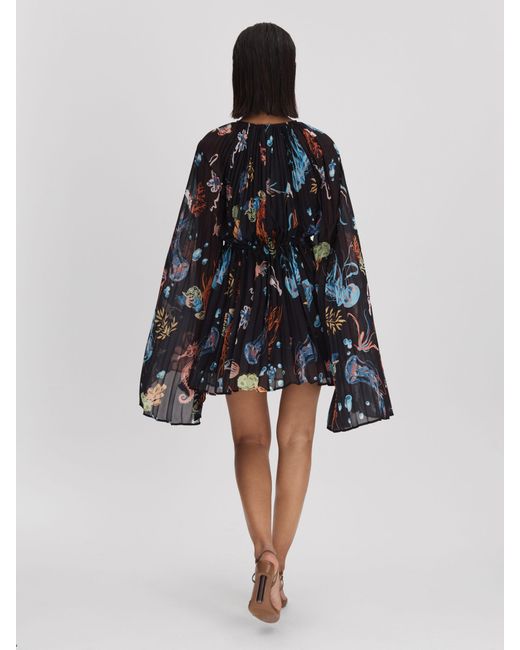 LEO LIN Black Leo Pleated Bell Sleeve Mini Dress
