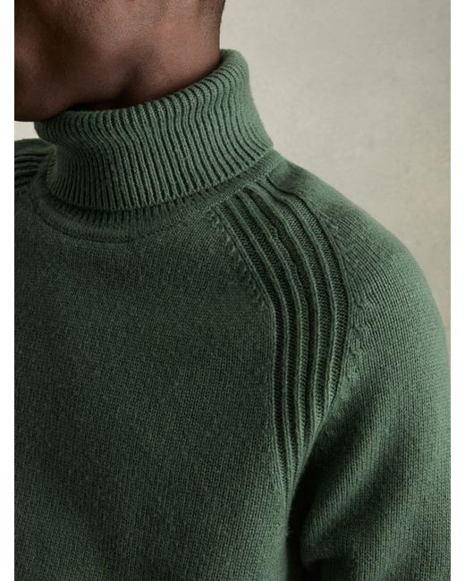Reiss Green Wool-Blend Ridge-Seam Roll-Neck Jumper for men