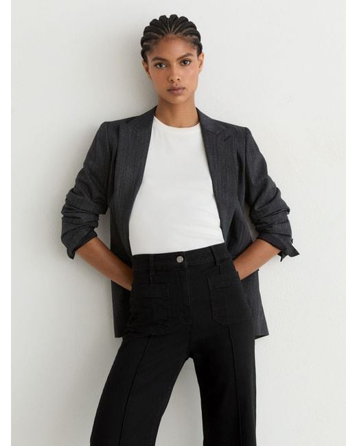 Reiss Black Petite Patch-Pocket Flared Jeans