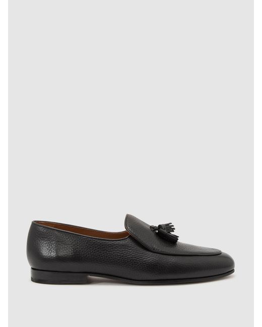 Reiss Tumble - Black Harry Tumble Tumbled-leather Tassel-detail Loafers, Us 11 (uk 10) for men